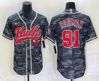 Mens Chicago Bulls #91 Dennis Rodman Black Camo With Patch Cool Base Stitched Baseball Jersey->chicago bulls->NBA Jersey